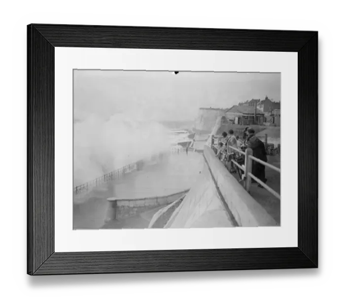 Framed Print : People running for shelter from great waves which broke over the seafront at Rottingdean Framed Print : People running for shelter from great waves which broke over the seafront at Rottingdean