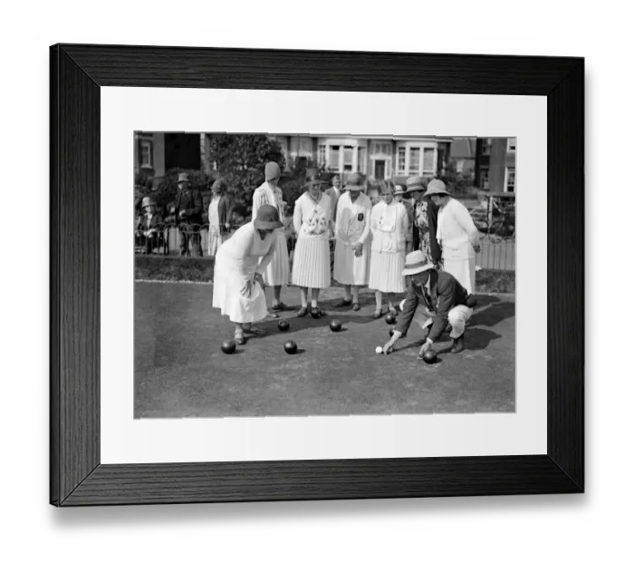 Framed Print : Photographed here is the referee measuring up the woods for the first Open Bowls Framed Print : Photographed here is the referee measuring up the woods for the first Open Bowls