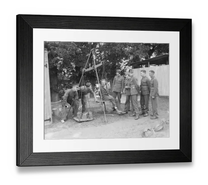 Framed Print : Territorial Army recruits at camp in Chichester, Sussex. Weighing machine. 1939