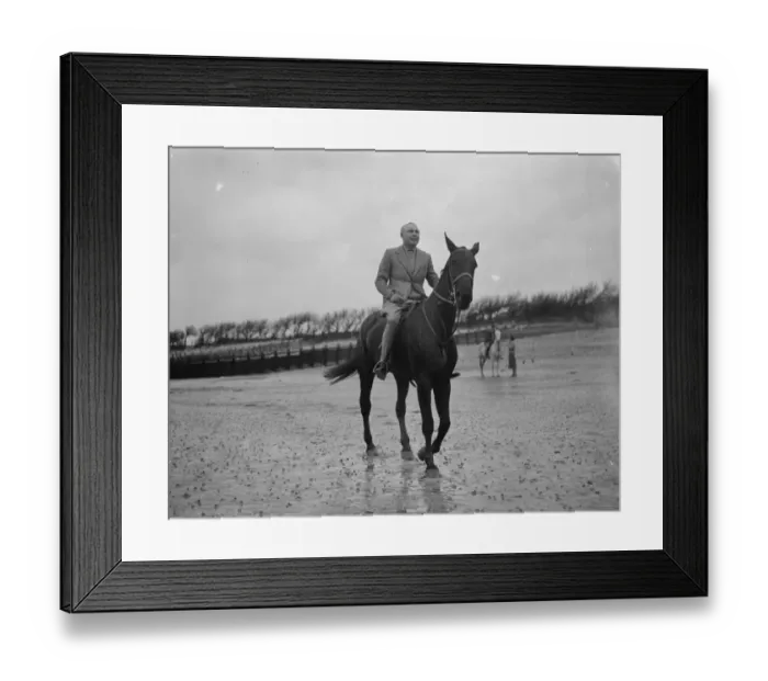 Framed Print : Mr Hore Belisha spends his holiday - on horseback. Away from transport problems Framed Print : Mr Hore Belisha spends his holiday - on horseback. Away from transport problems