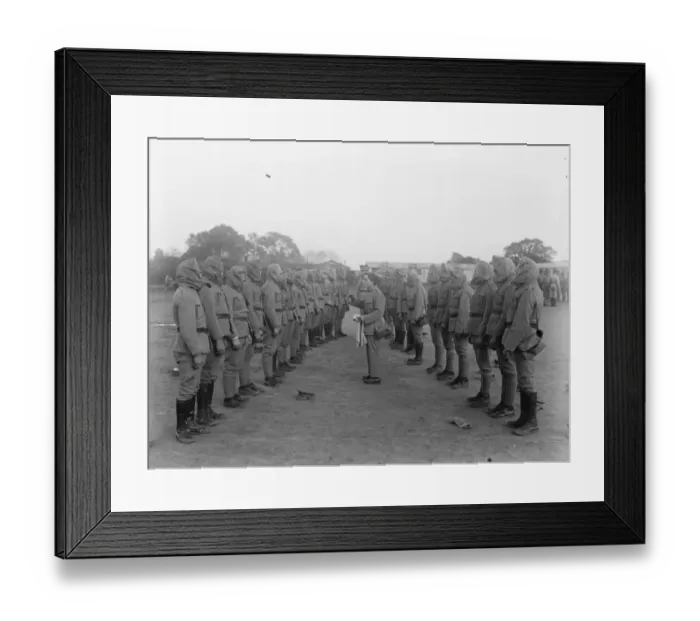 Framed Print : Portuguese troops in training, at Horsham, Sussex. Gas mask drill Framed Print : Portuguese troops in training, at Horsham, Sussex. Gas mask drill