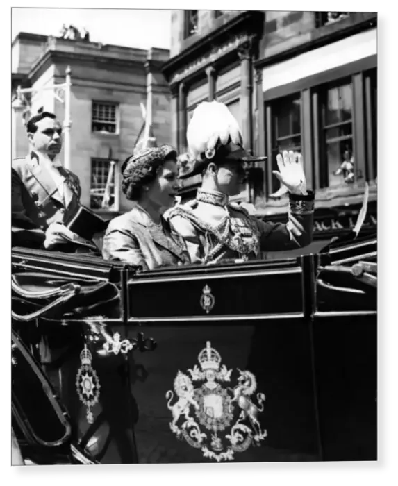 Print : The Queen and the Duke of Edinburgh After the Scottish National Service. The Queen Print : The Queen and the Duke of Edinburgh After the Scottish National Service. The Queen