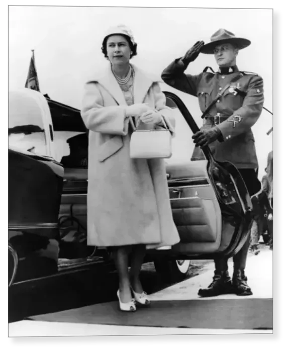 Print : Royal Tour of Canada H. M The Queen is given a salute from a Mountie, a Royal Canadian Print : Royal Tour of Canada H. M The Queen is given a salute from a Mountie, a Royal Canadian