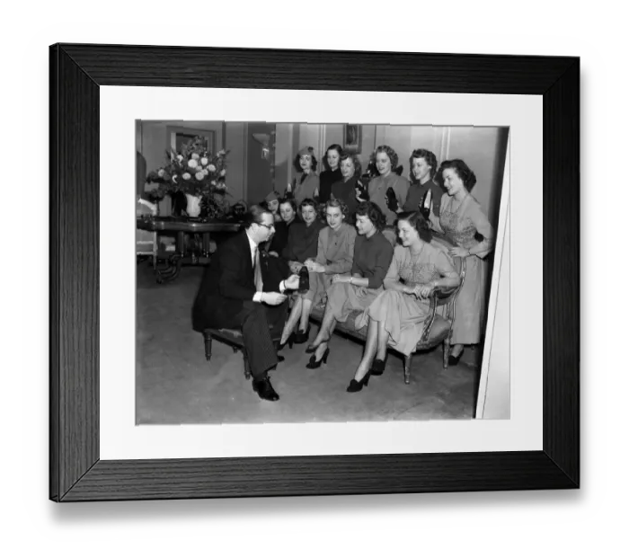 Framed Print : Six pairs of identifical twins, over here from America on a campaign to advertise a new home perm Framed Print : Six pairs of identifical twins, over here from America on a campaign to advertise a new home perm