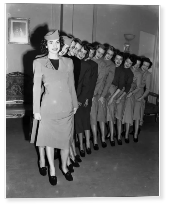 Print : Six pairs of identifical twins, over here from America on a campaign to advertise a new home perm Print : Six pairs of identifical twins, over here from America on a campaign to advertise a new home perm
