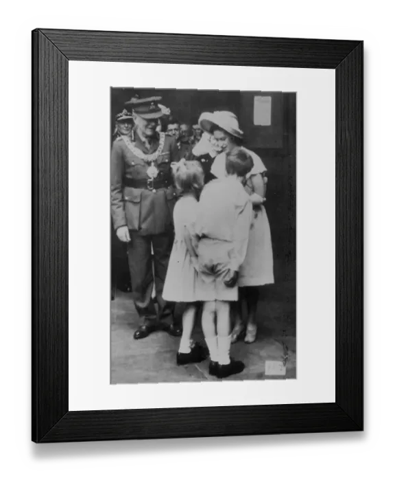 Framed Print : Her Royal Highness Princess Margaret is greeted by two children on her visit to Framed Print : Her Royal Highness Princess Margaret is greeted by two children on her visit to
