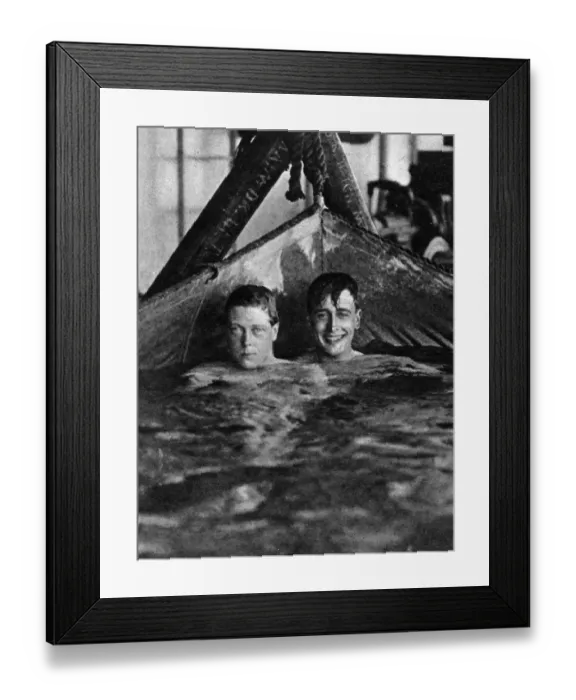 Framed Print : A dip in a canvas swimming-bath stretched between the Renowns guns; The Prince of Wales