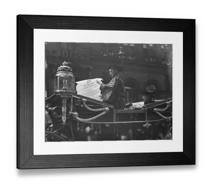Framed Print : Royal Proclamation; A carriage containing the Royal Heralds with the Royal Proclamation Framed Print : Royal Proclamation; A carriage containing the Royal Heralds with the Royal Proclamation