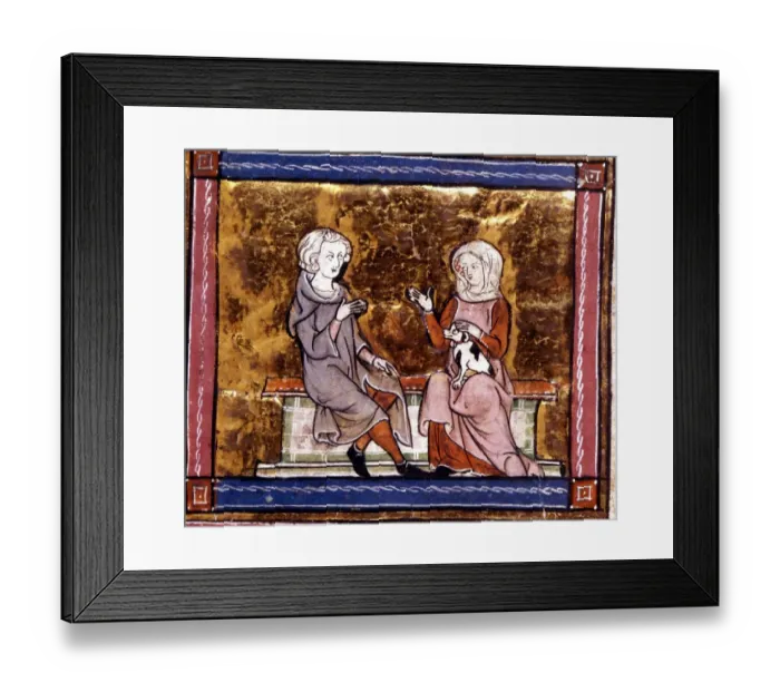 Framed Print : King Arthur and Guinevere sit and talk. Early 14th century. Guinevere was the Queen Framed Print : King Arthur and Guinevere sit and talk. Early 14th century. Guinevere was the Queen