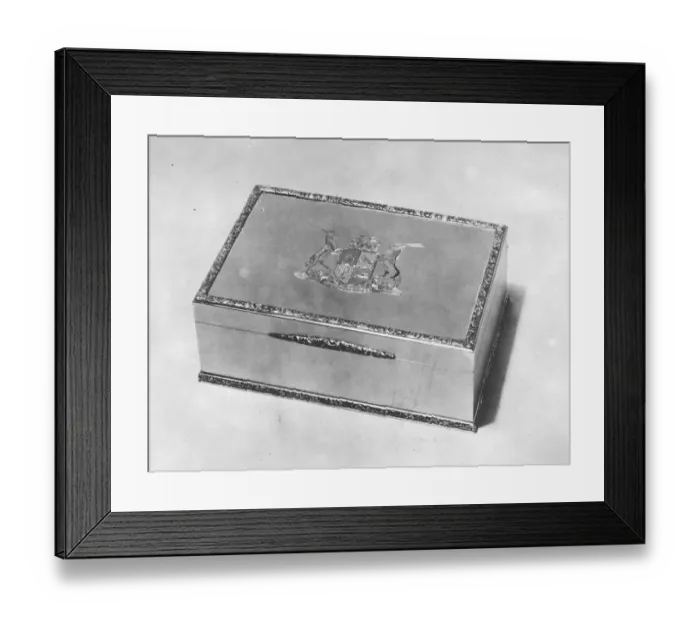 Framed Print : This beautiful golden casket, containing a number of diamonds, is to be presented Framed Print : This beautiful golden casket, containing a number of diamonds, is to be presented