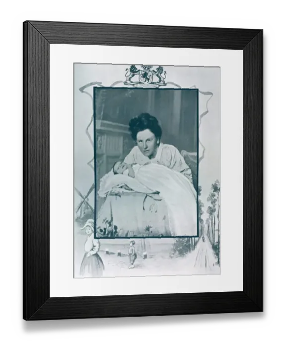 Framed Print : The picture of Queen Wilhelmina and her child, a photograph by the Prince Consort IF