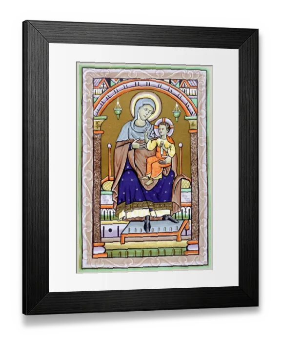 Framed Print : Christian 13th century illumination of the Virgin and Child. 19th century lithographic Framed Print : Christian 13th century illumination of the Virgin and Child. 19th century lithographic