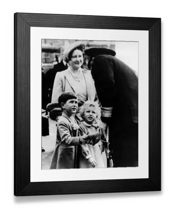 Framed Print : Prince Charles shakes hands with Rear-Admiral A G V Hubbeck, Admiral Superintendent