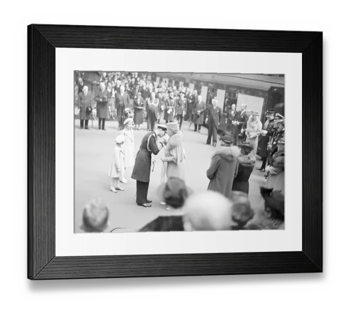 Framed Print : The King and Queen leave for Canada. Photo shows the King kissing his mother Queen Framed Print : The King and Queen leave for Canada. Photo shows the King kissing his mother Queen