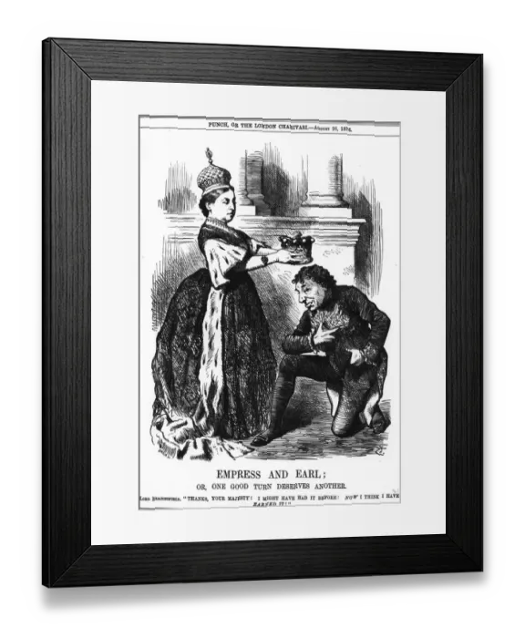 Framed Print : Queen Victoria created Disraeli Earl of Beaconfield in August 1876 in return for Framed Print : Queen Victoria created Disraeli Earl of Beaconfield in August 1876 in return for