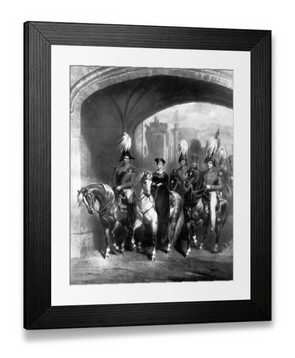 Framed Print : Queen Victoria passing out of Windsor Castle in 1838 on her way to a Royal Review Framed Print : Queen Victoria passing out of Windsor Castle in 1838 on her way to a Royal Review