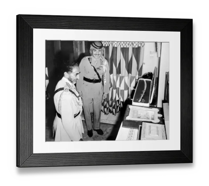 Framed Print : Amman, Jordon: Emperor Haile Selassie of Ethiopia admires a selection of gifts presented