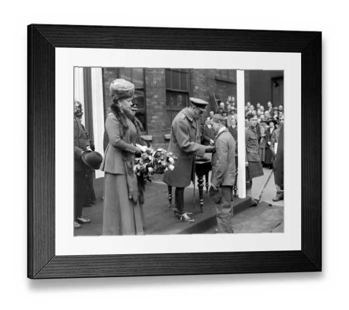 Framed Print : Royal Visit to Lincoln. His majesty presenting C. B. E. to Mr E. A. Allen for saving Framed Print : Royal Visit to Lincoln. His majesty presenting C. B. E. to Mr E. A. Allen for saving