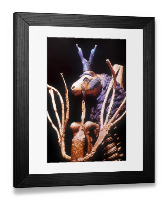 Framed Print : Carving Ram in a Thicket - one of a pair found in Death Pit of Royal Tombs in Framed Print : Carving Ram in a Thicket - one of a pair found in Death Pit of Royal Tombs in