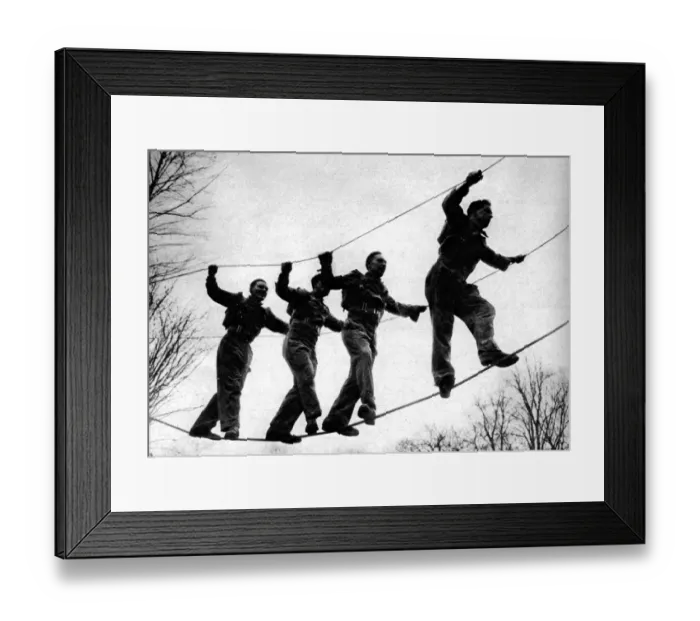 Framed Print : The New Sandhurst. The Royal Armoured Corps OCTU at work. Nerve balance physical fitness