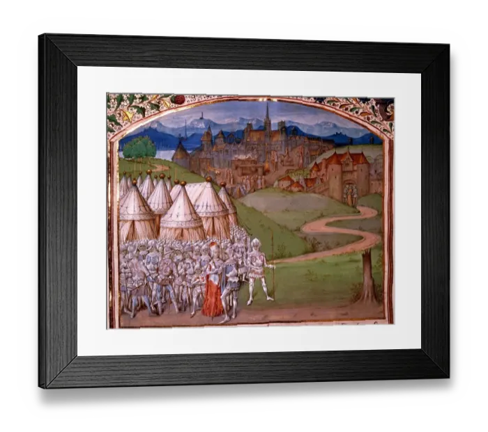 Framed Print : Isabella of France (c. 1295-1358) with troops at Hereford, 14th century Framed Print : Isabella of France (c. 1295-1358) with troops at Hereford, 14th century