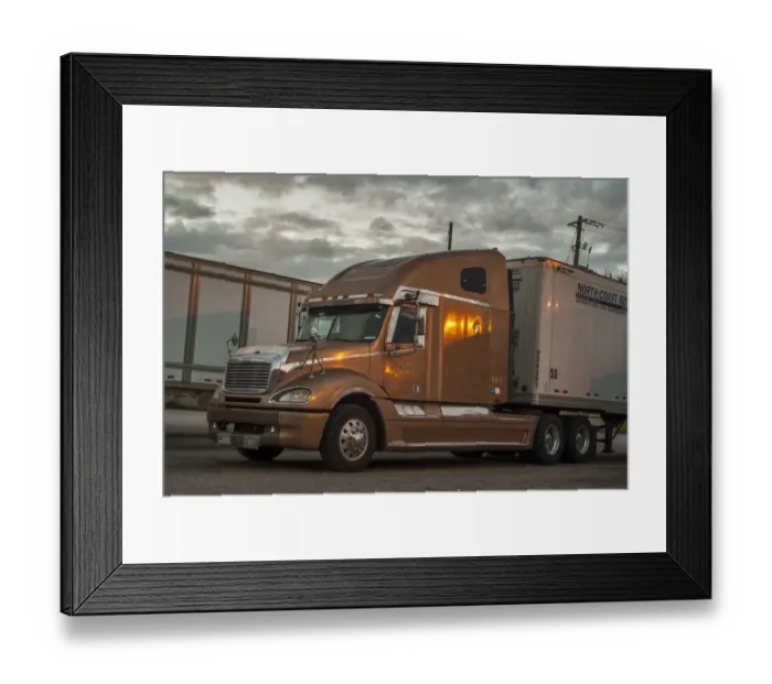 Framed Print : Freightliner 6x4 semi with a box trailer parked up on HY 401 service station SW Framed Print : Freightliner 6x4 semi with a box trailer parked up on HY 401 service station SW