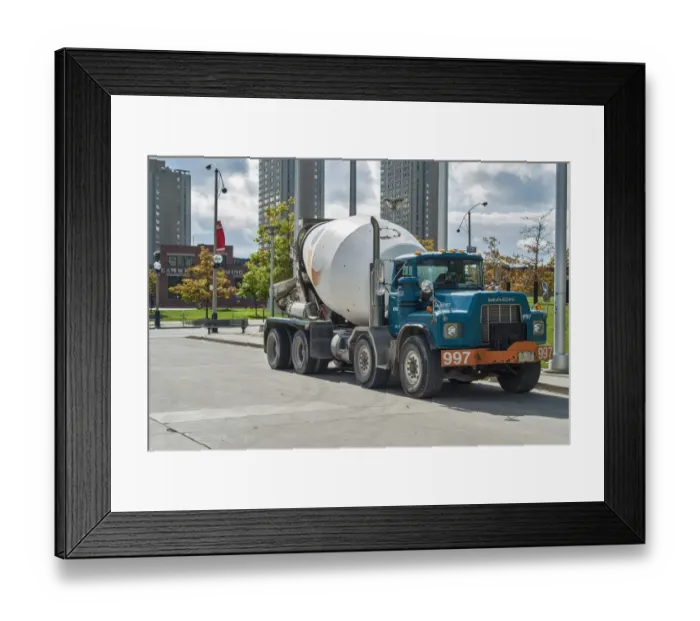 Framed Print : Mack 8 wheeler cement mixer truck, parked up very close to the CN tower (out of shot)