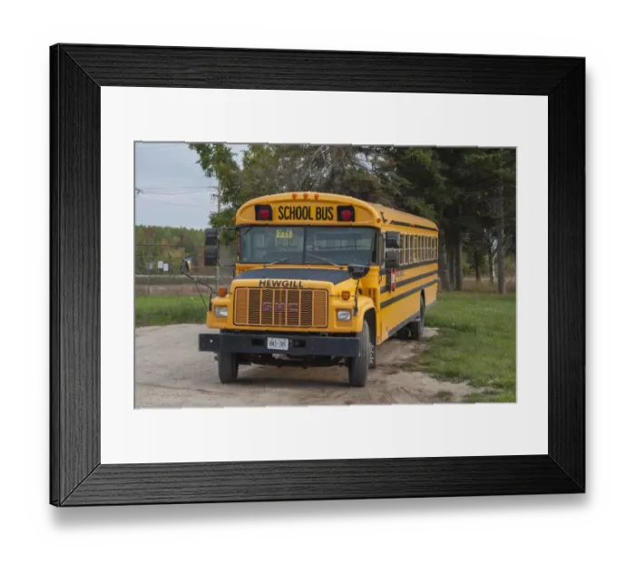 Framed Print : GMC yellow school bus, parked up at its home depot Framed Print : GMC yellow school bus, parked up at its home depot