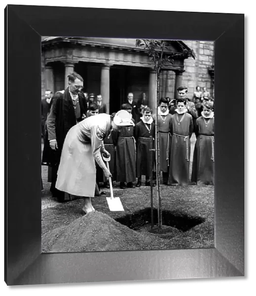Her Majesty Queen Elizabeth II planting a tree in Canongate Kirk to mark her visit