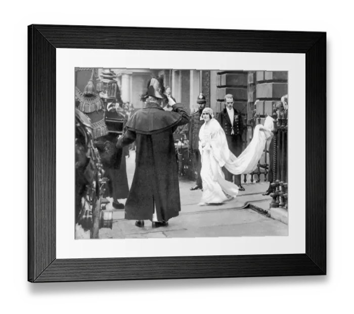 Framed Print : Queen Elizabeth then Lady Elizabeth Bowes Lyon about to enter the carriage in which Framed Print : Queen Elizabeth then Lady Elizabeth Bowes Lyon about to enter the carriage in which