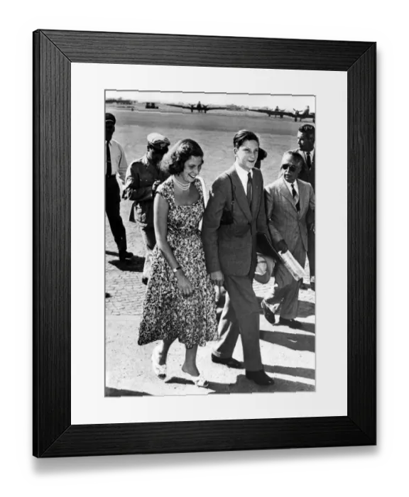 Framed Print : Ex King Simeon of Bulgaria and his sister Maria Luisa on their arrival in Rome to Framed Print : Ex King Simeon of Bulgaria and his sister Maria Luisa on their arrival in Rome to