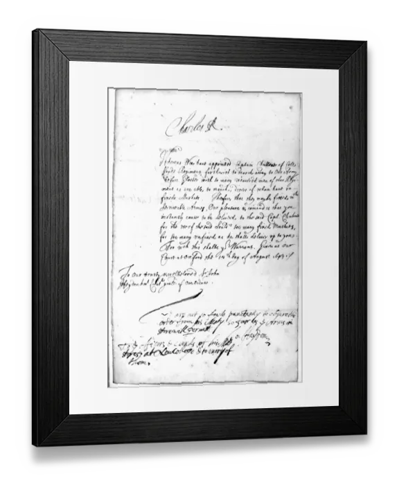 Framed Print : Civil War warrant for issue of muskets to Colonel Lloyds Regiment. Signed by King Charles 1 Framed Print : Civil War warrant for issue of muskets to Colonel Lloyds Regiment. Signed by King Charles 1