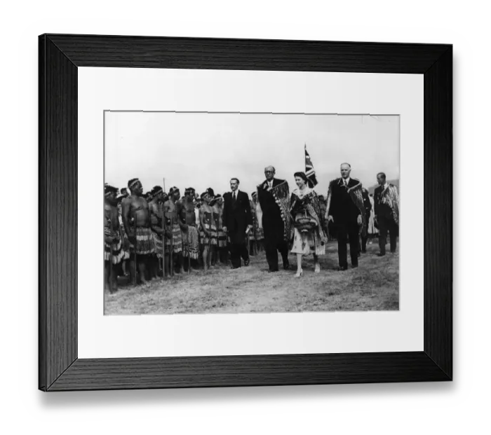 Framed Print : H. M. Queen Elizabeth II and the Duke of Edinburgh passing Maori warriors at Arawa Park Framed Print : H. M. Queen Elizabeth II and the Duke of Edinburgh passing Maori warriors at Arawa Park