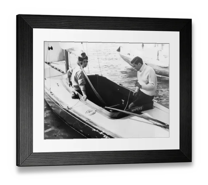 Framed Print : Crown Prince Constantine of Greece sits pensively aboard the sailboat Nereus