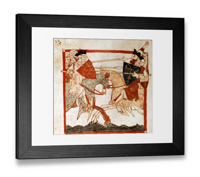 Framed Print : King Arthur fights the Emperor Lucius, 13th century. King Arthur page 48
