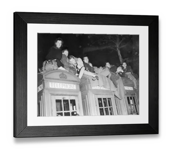 Framed Print : Royal Wedding. People determined to get a good view photographed on top of telephone boxes Framed Print : Royal Wedding. People determined to get a good view photographed on top of telephone boxes