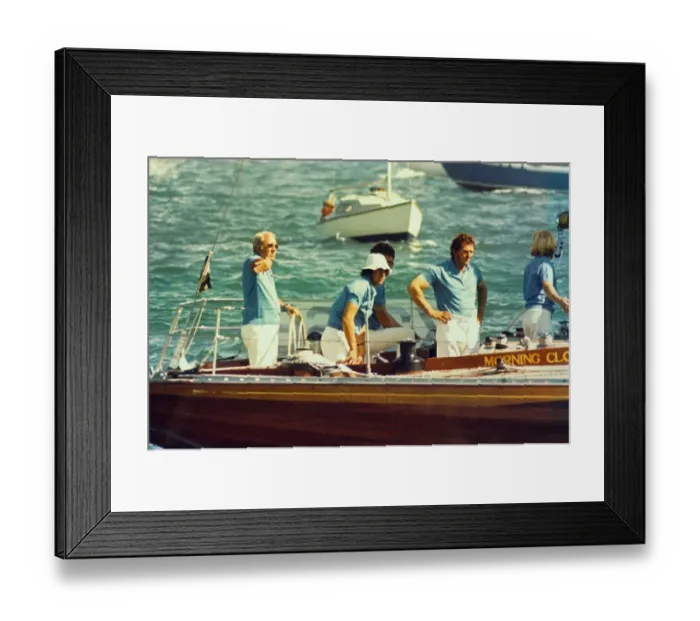 Framed Print : Britains Prime Minister Edward Heath at the helm of his sloop Morning Cloud off Cowes
