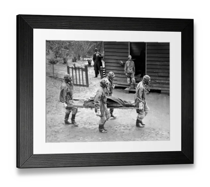 Framed Print : Gas Attack by Air. The famous Chislehurst Caves formed the scene of action for Framed Print : Gas Attack by Air. The famous Chislehurst Caves formed the scene of action for