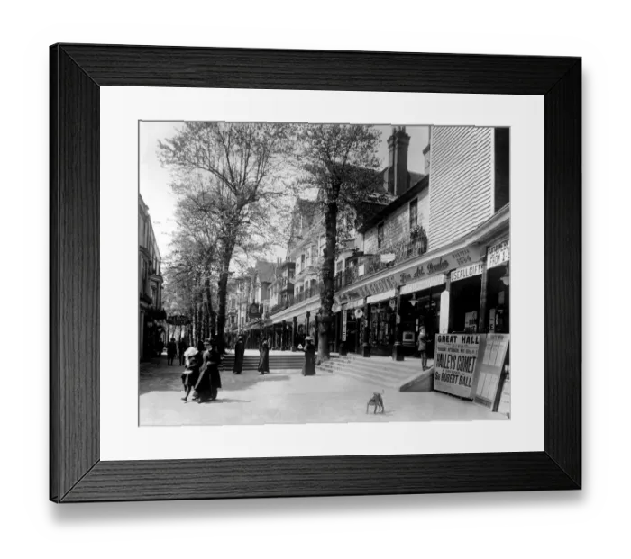 Framed Print : The Pantiles Including a sign advertising a lecture on Halleys Comet by Sir Robert