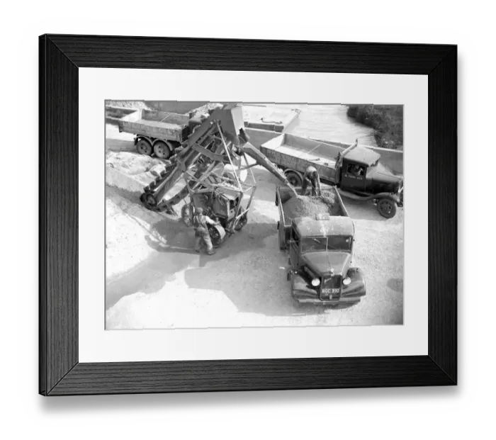 Framed Print : 3 ton Bedford truck being loaded by a conveyor loader at the Sand & Gravel Co Ltd Framed Print : 3 ton Bedford truck being loaded by a conveyor loader at the Sand & Gravel Co Ltd