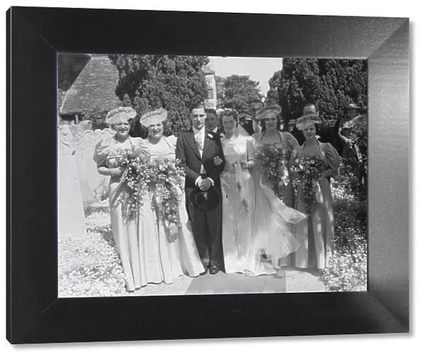 The wedding of Guy Farr and Miss Stacey in Crayford, Kent. The bridal group. 1939