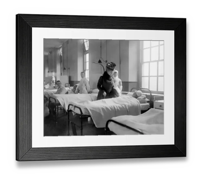 Framed Print : Royal visit to wounded Zeebrugge Heroes in Chatham Naval Hospital. The Queen talking to A Framed Print : Royal visit to wounded Zeebrugge Heroes in Chatham Naval Hospital. The Queen talking to A