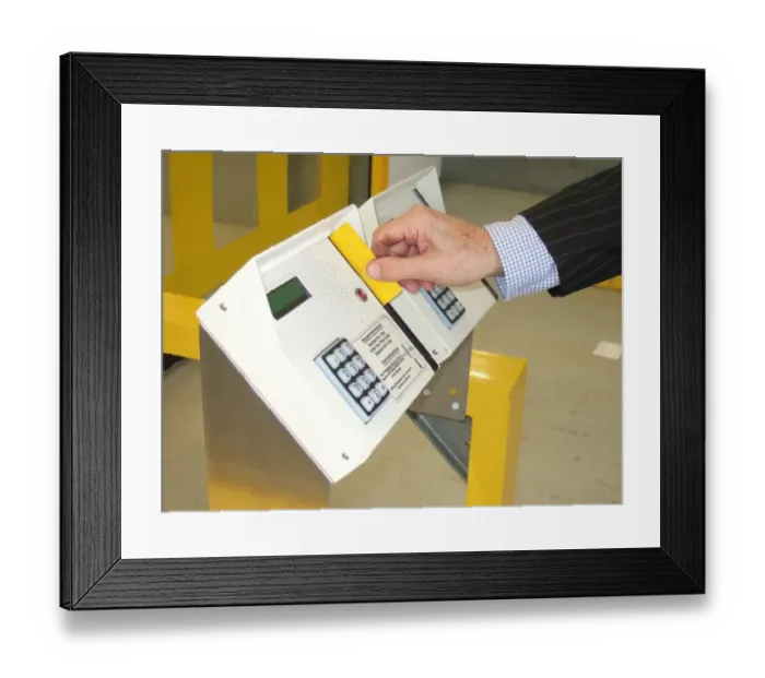 Framed Print : Business man entering a building using a swipe card. ?TopFoto Framed Print : Business man entering a building using a swipe card. ?TopFoto