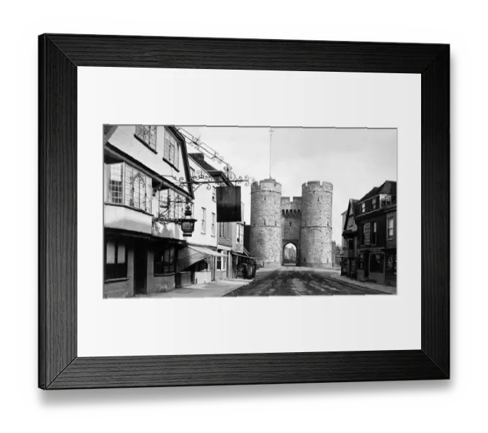 Framed Print : Archive - Canterbury - The West Gate showing on the left the old Fallstaff Hotel Framed Print : Archive - Canterbury - The West Gate showing on the left the old Fallstaff Hotel