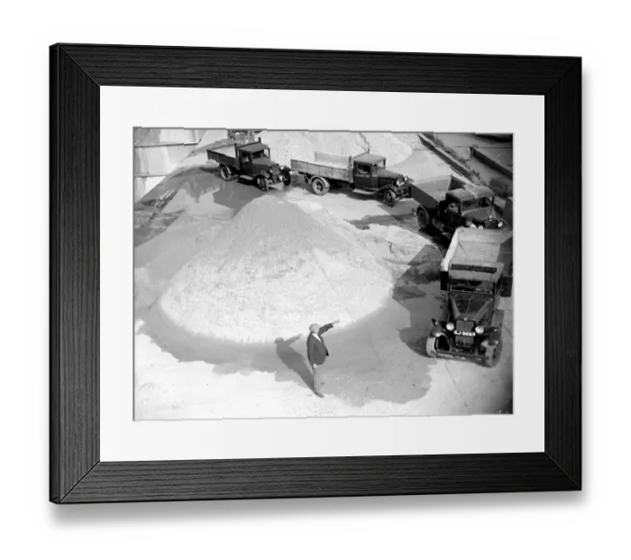 Framed Print : Bedford truck at the Sand & Gravel Co Ltd, gray gravel pit in Sidcup, Kent. 1934 Framed Print : Bedford truck at the Sand & Gravel Co Ltd, gray gravel pit in Sidcup, Kent. 1934