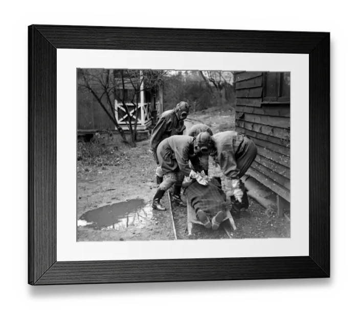 Framed Print : Gas Attack by Air. The famous Chislehurst Caves formed the scene of action for Framed Print : Gas Attack by Air. The famous Chislehurst Caves formed the scene of action for