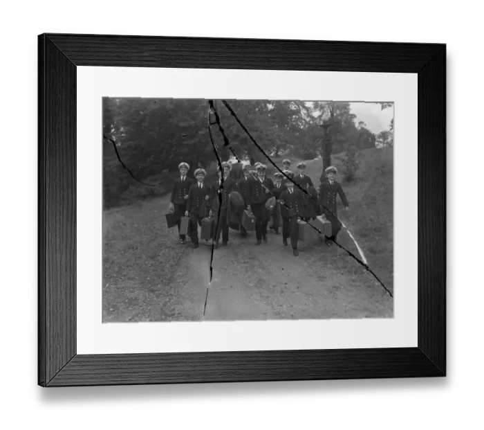 Framed Print : Naval cadets from the Thames Nautical College training ship HMS Worcester are being Framed Print : Naval cadets from the Thames Nautical College training ship HMS Worcester are being