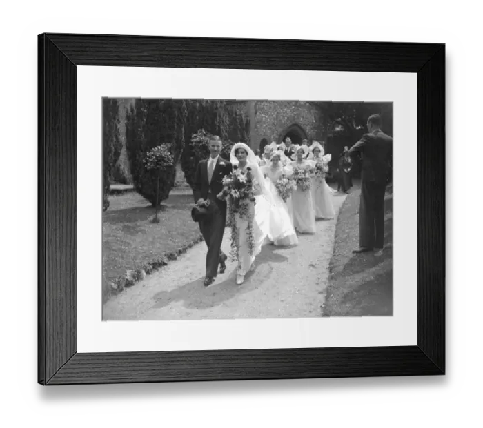 Framed Print : Lawrence and Broughton wedding at Orpington Parish, Kent. 1934