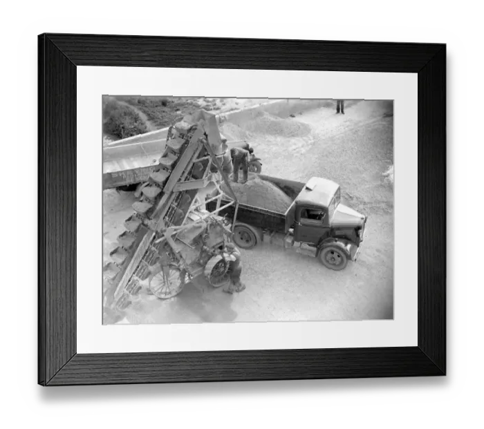 Framed Print : 3 ton Bedford truck being loaded by a conveyor loader at the Sand & Gravel Co Ltd Framed Print : 3 ton Bedford truck being loaded by a conveyor loader at the Sand & Gravel Co Ltd