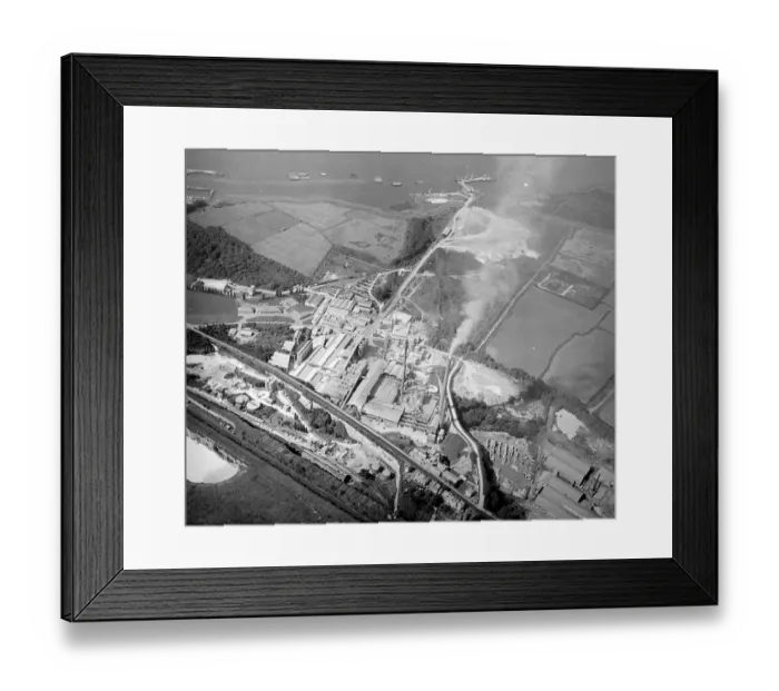 Framed Print : The lane stretching into the centre alongside the chimneys is Lovers Lane. The cement works